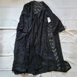 Halston Black Floral Lace Robe And Nightgown Set